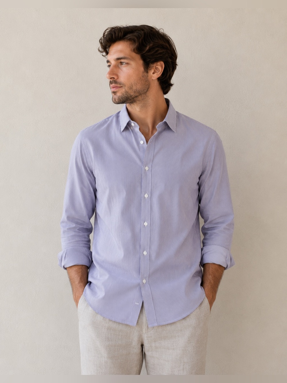 Z Zegna Lavender Long-Sleeve Button-Down Shirt. BB28